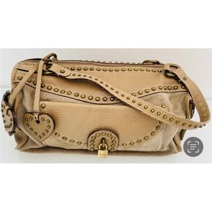 Luella Cognac studded large genuine suede duffel bag